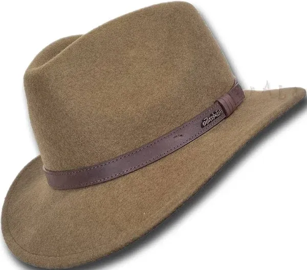 Oztrala】Australian Wool Felt HAT Outback Vintage Classic Fedora Men Leather Band Cowboy HW01 US