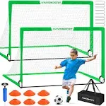 Kids Soccer Goals for Backyard Set - 2 of 6x4 ft Portable Soccer Goal Training Equipment, Practice Soccer Net with Soccer Ball, Cones, Bag, Soccer