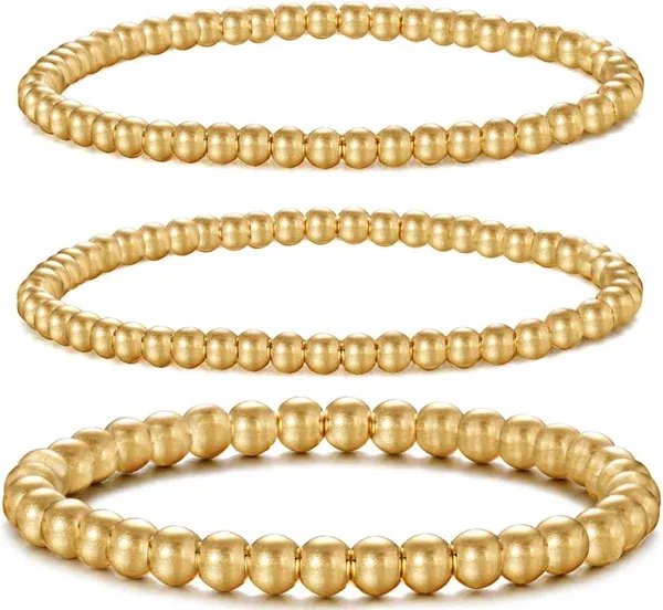 Badu Gold Bead Bracelet for Women 14K Gold Plated Bead Ball Bracelet Stretchable Elastic Hypoallergenic Bohemian Stackable Bracelet