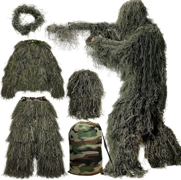 MOPHOTO 5 in 1 Ghillie Suit, 3D Camouflage Hunting Apparel Including Jacket, ...