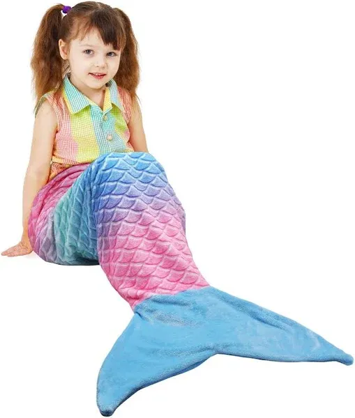 Catalonia Kids Mermaid Tail Blanket Super Soft Plush Flannel Sleeping Snuggle Blanket for Girls