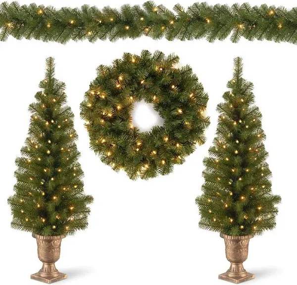 National Tree Company 4Pc Assorted Holiday Greenery with White LED Lights (Used)