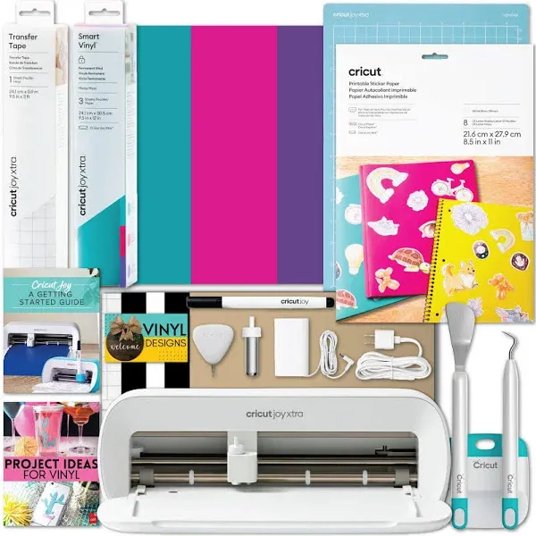 Cricut Joy Xtra Machine with Smart Vinyl Rolls, Transfer Tape and Weeder Tool Beginner Bundle - Craft Machine Bundle with Materials to Start, DIY Crafts with this Beginner Friendly Cutting Machine Kit