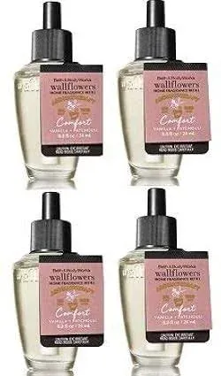 Bath and Body Works 4 Pack Aromatherapy Comfort Vanilla & Patchouli WallFlower Fragrance Refill 0.8 Oz