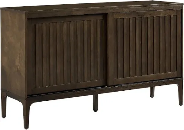 Natural Beauty Sideboard with Sliding Doors - Dark Brown, 15.88" D x 54.13" W x 32.25" H, Slatted Look Sliding Doors, Freestanding Storage Sideboard, Mid-Century Modern Design