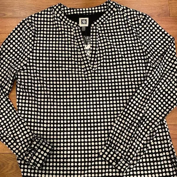 Anne Klein Women's Split-Neck Pearl-Dot Top