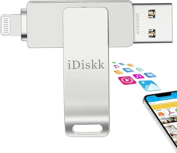 iDiskk 256GB MFi Certified Flash Drive Photo Stick for iPhone (14/13/12/12 Pro/12 Pro Max/11/11 Pro/XR/X) iPhone Photo Storage Stick iPad External