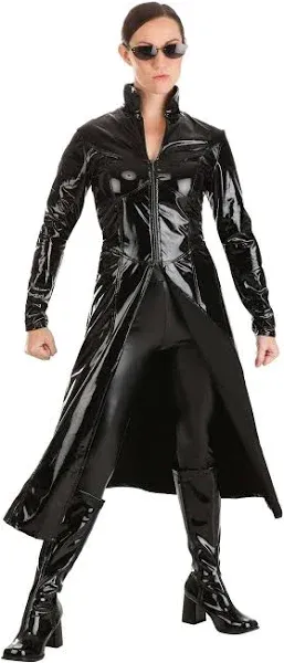 The Matrix Trinity Costume for Women, Long Black Jacket for Matrix Cosplay Party & Halloween Couples Costumes