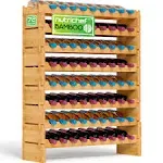 SereneLife Bamboo Stackable Wine Rack, 8-Tier 72 Bottle Capacity Wine Racks Free Standing Floor, No Tools Assembly, Modular Storage Display Shelf