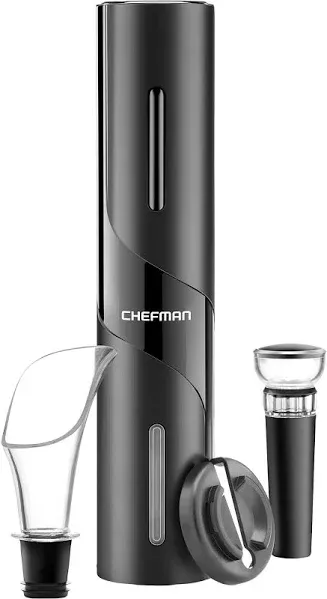 Chefman Wine Bottle Opener Battery Powered 4 Piece Foil Cutter Pourer Stopper