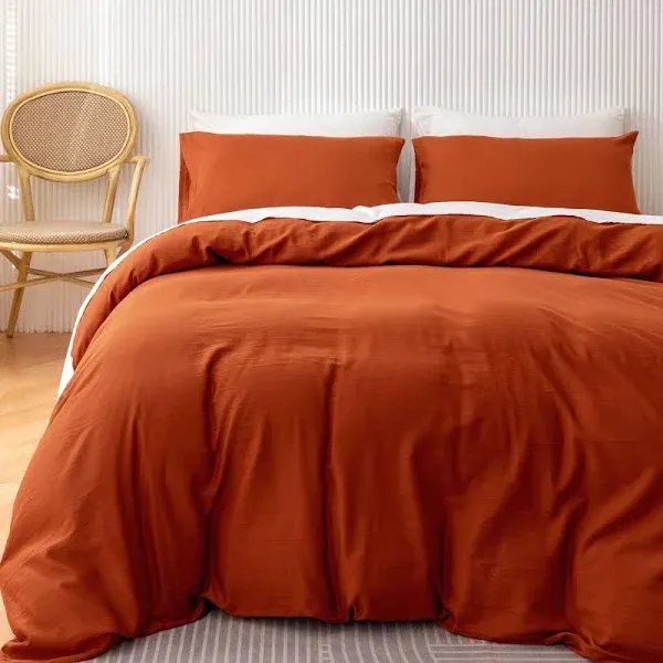 HeimenAogo Extra-Long Staple Cotton Duvet Cover Set Twin/Twin XL, Ultra Soft and Breathable Comforter Cover with Zipper Closure, High Thread Count Egyptian Cotton Blanket Cover 2pcs Burnt Orange