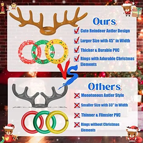 Christmas Games, Inflatable Reindeer Antler Ring Toss Game, Stocking Stuffers for Men Women Kids Teens Adults, Christmas Party Games Fun Xmas Gifts Carnival Holiday Family