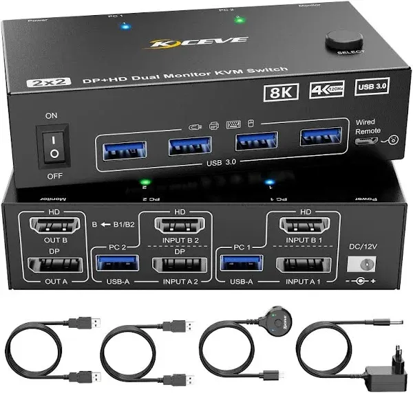 KVM Switch for 2 Monitors and 2 Computers