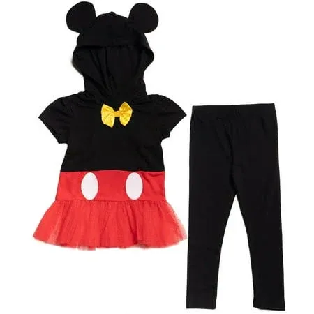 Disney Mickey Mouse Toddler Girls Cosplay T-Shirt Dress and Leggings Outfit Set