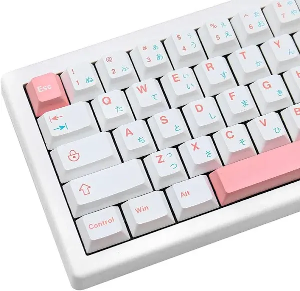 125 Keys Pink and White Pastel Keycaps, Cherry Profile Keycaps, Thick PBT Keycaps, Dye-Sublimation Japanese Keycaps 60 Percent Cherry Mx Keycaps for Mechanical Keyboard(61/68/84/96/98/104/108)