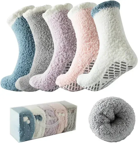 Women's Fuzzy Slipper Socks with Grippers (3 Pairs)