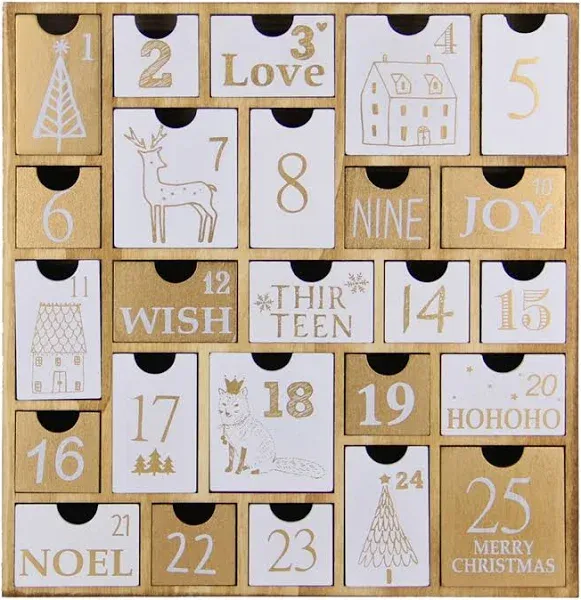 Juegoal Advent Calendar with 25 Drawers Countdown to Christmas, Refillable Wooden Advent Xmas Gift for Kids, 12 Inches Tall