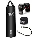 Everlast 70lb Nevatear Heavy Bag w/ Gloves, Hand Wraps &amp; Bungee Cord,Black(Use<wbr/>d)