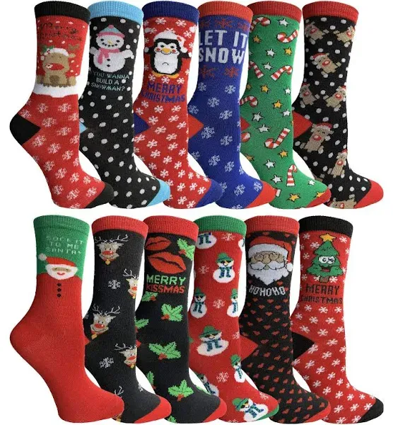 Excell Women's Christmas Printed Holiday Socks (12 Pack)