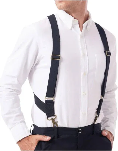 Hook On Suspenders for Men X Back with 2 Side Swivel Snap Hooks and 1.5 Inch ...