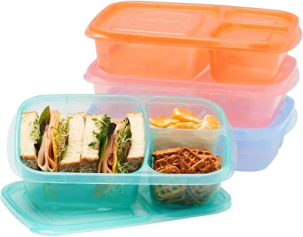 Easylunchboxes Bento Lunch Boxes Reusable 3-Compartment Food Containers for School, Work, and Travel