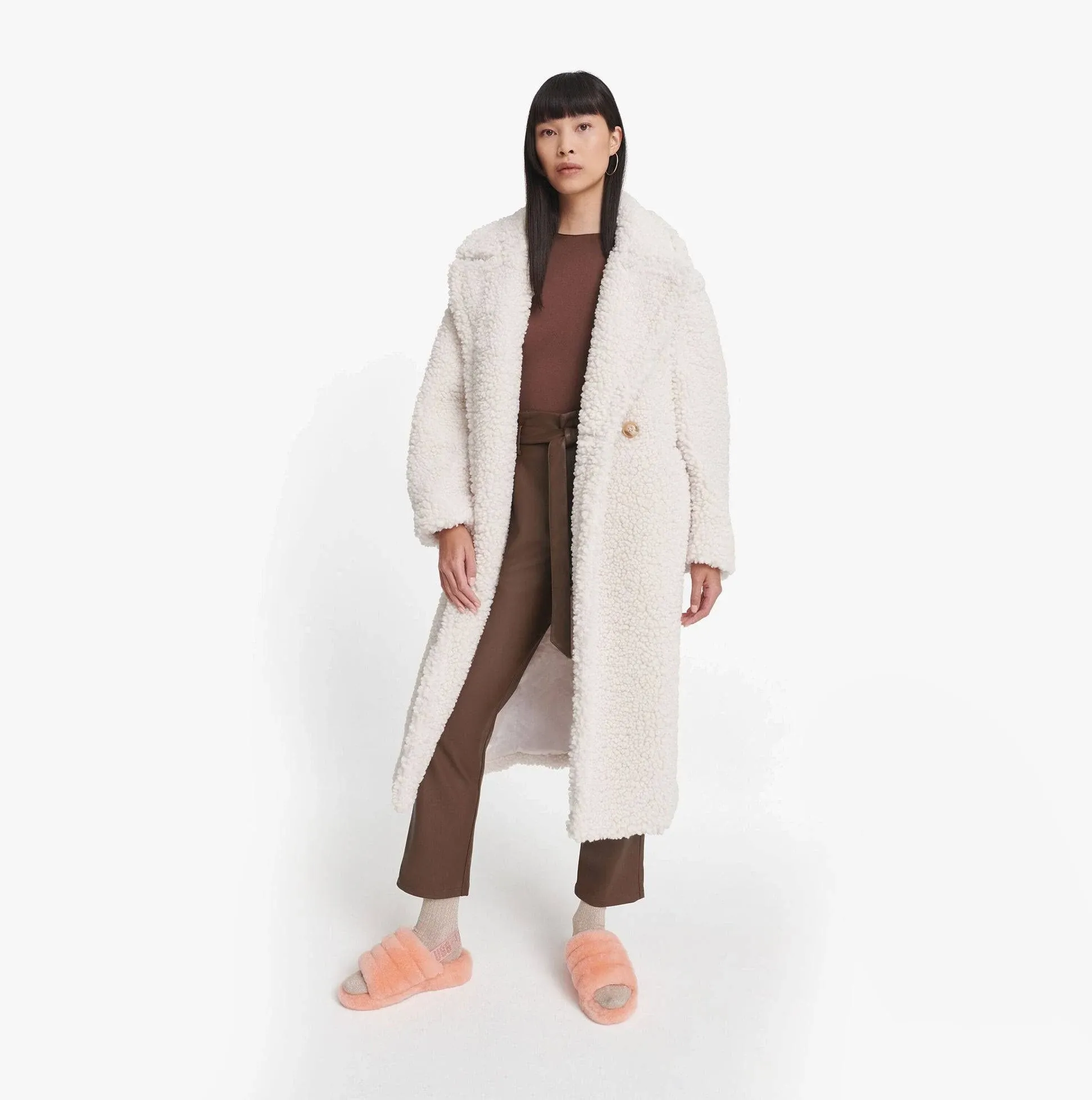 UGG Gertrude long teddy coat in winter white