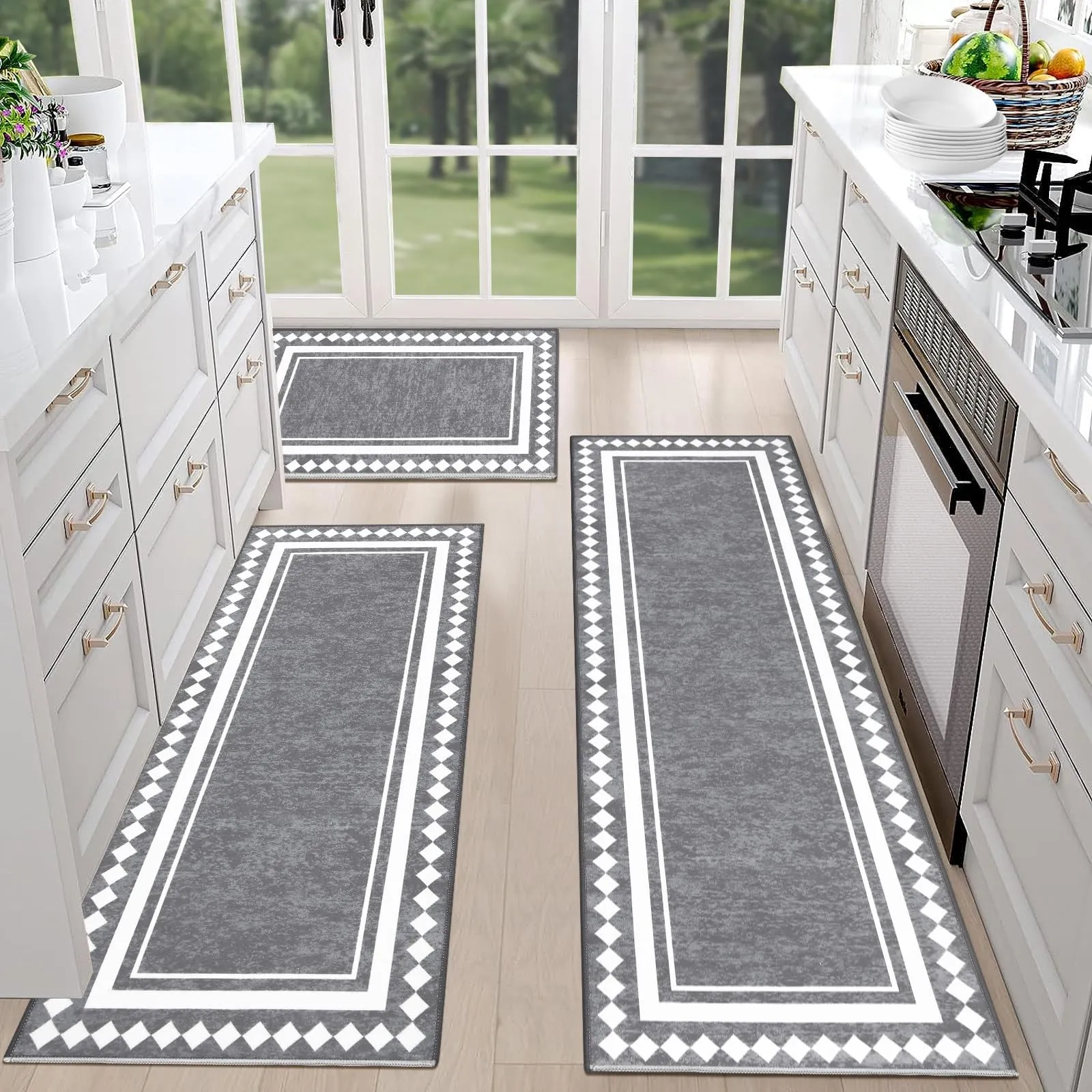 HEBE Farmhouse Kitchen Rugs Sets of 3 Non Slip Washable Kitchen Rugs and Mats...