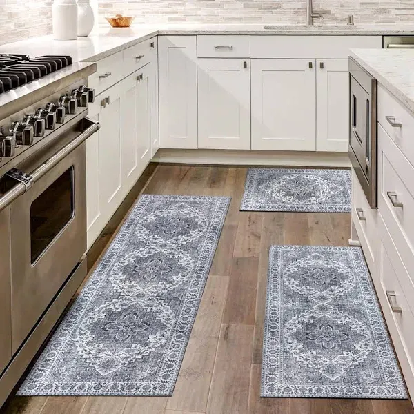 HEBE Boho Kitchen Rug Sets 3 Piece with 20&#034;x32&#034;+20&#034;x48<wbr/>&#034;+20&#034;x59&#034; Natural/Grey