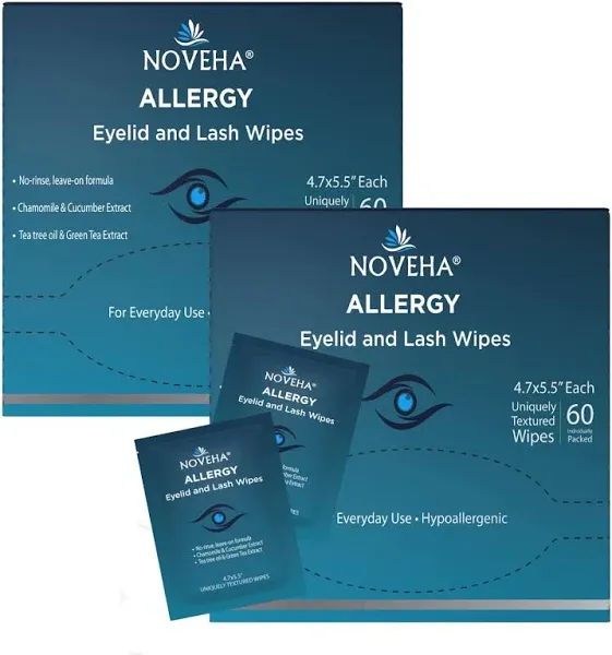 NOVEHA Allergy Relief Eyelid Wipes Pre-moistened Hypoallergenic Eye Cleansing Pads