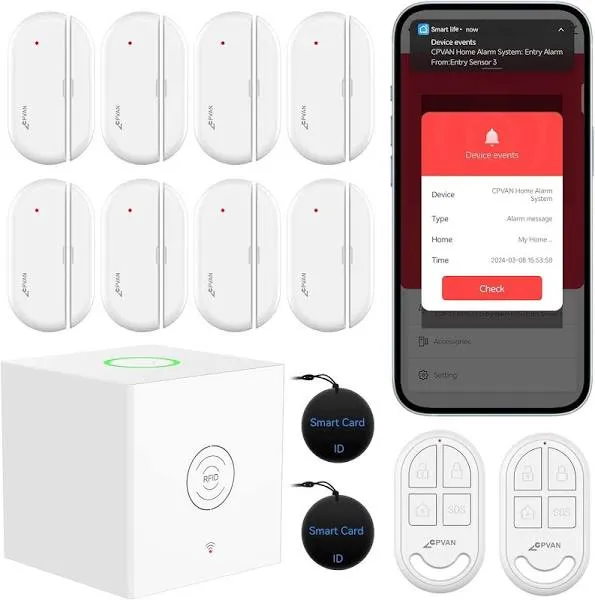 CPVAN Home Alarm System Wireless, DIY Smart Door/Window Alarm for Home Securi...