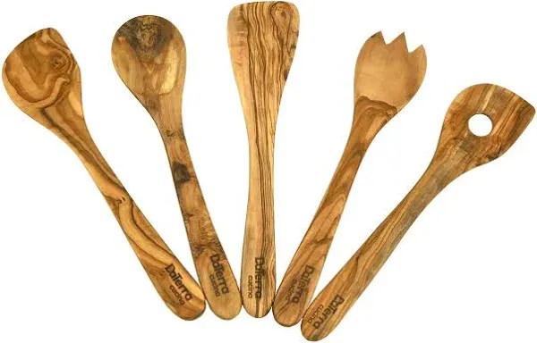 Olive Wood Cooking and Serving Utensils, Set of Five 12 inch utensils