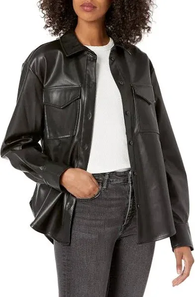 The Drop Women's Faux Leather Long Shirt Jacket