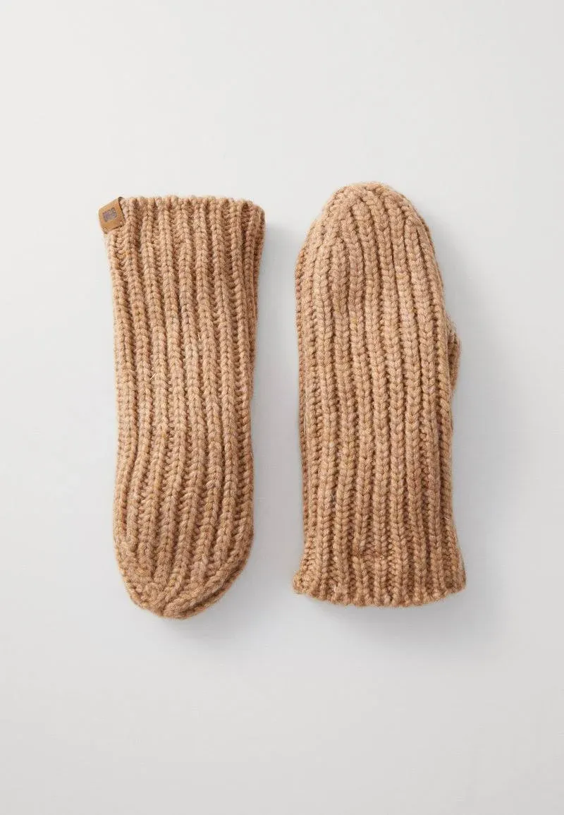 UGG Metallic Chunky Rib Mittens Brown