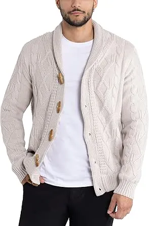 X RAY Mens Cardigan Sweater, Shawl Collar Cable Knit Button Down Cardigan Sweaters for Men Sweaters for Men Big and Tall