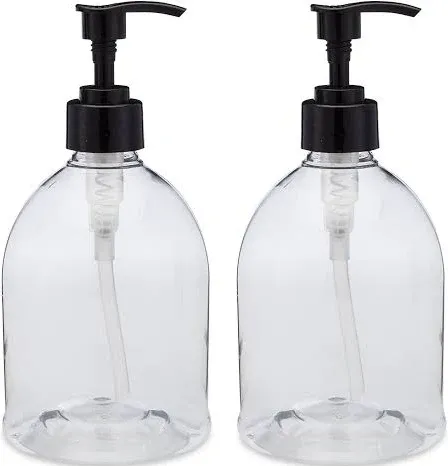 (2 Pack) Earth's Essentials Versatile 16 Ounce Refillable Designer Pump Bottles. Excellent Liquid Hand Soap, Homemade Lotion, Shampoo and Massage