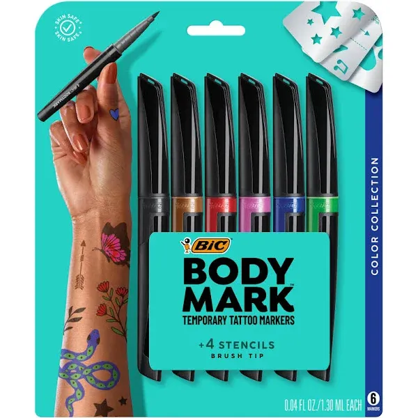 Bic BodyMark Temporary Tattoo 6 Markers plus 4 Stencils