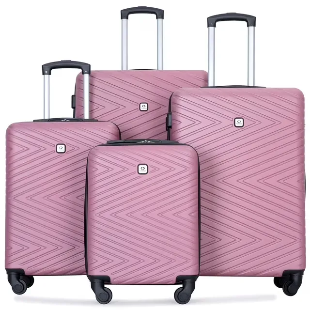 Travelhouse 4 Piece Hardshell Luggage Set Hardside Lightweight Suitcase TSA Lock Spinner Wheels.(Pink)