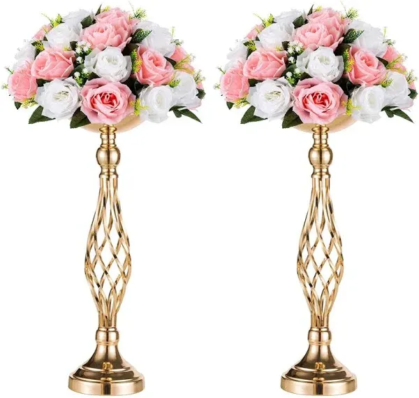 2 Pcs Versatile Metal Flower Arrangement & Candle Holder Stand Set for Wedding Party Dinner Centerpiece Event Restaurant Hotel Decoration (Gold, 2 x S)