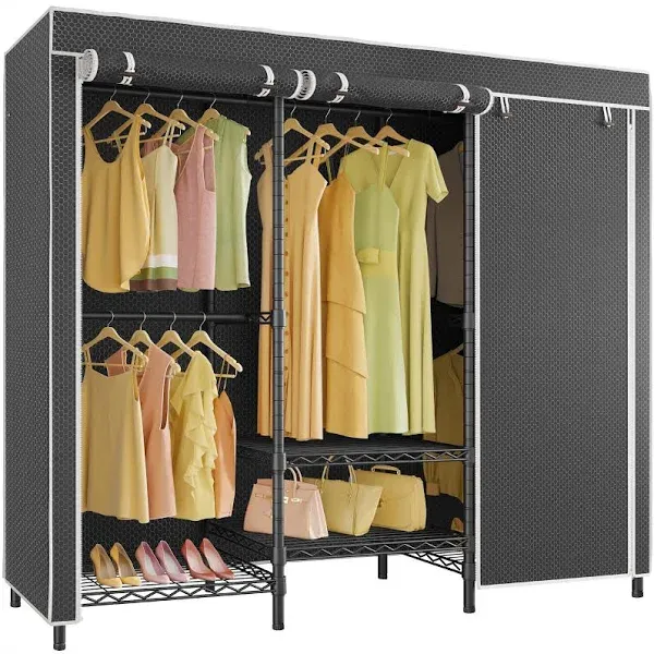  V5C SE Covered Garment Rack Heavy Duty Clothes Rack with Cover Roll-up, Grey