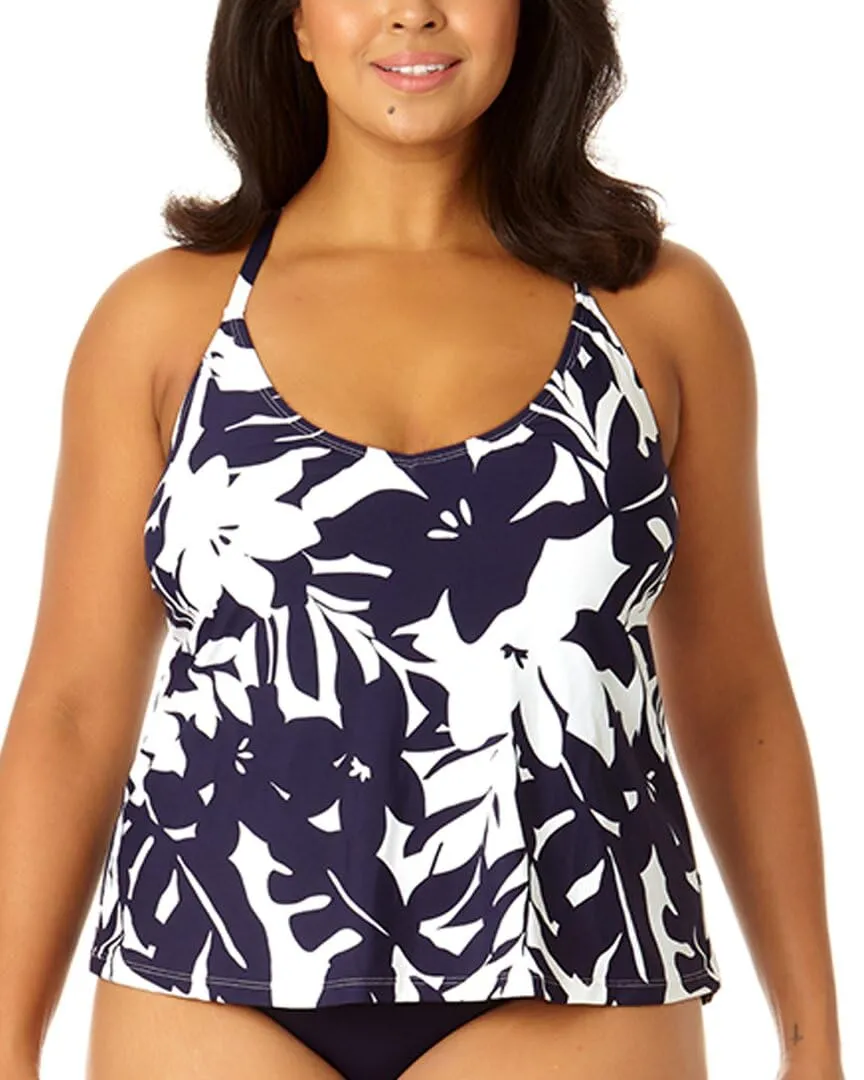 Plus Size Printed Crisscross Tankini Top