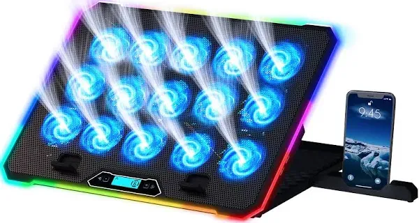 KLIM V15 Gaming Laptop Cooling Pad with 15 Fans + RGB Laptop Cooler + Adjusta...