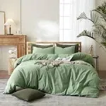 Modern Style Sage Green Duvet Cover Queen Size 100% Washed Cotton Light Green Be