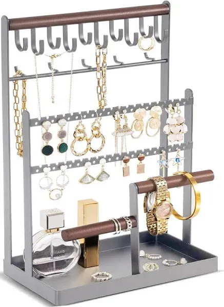 Jewelry Organizer Stand Necklace Organizer Earring Holder, 6 Tier 4- Grey