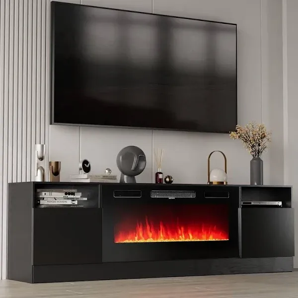 Breezestival Fireplace TV Stand with Two Hinged Doors for TVs UP to 80