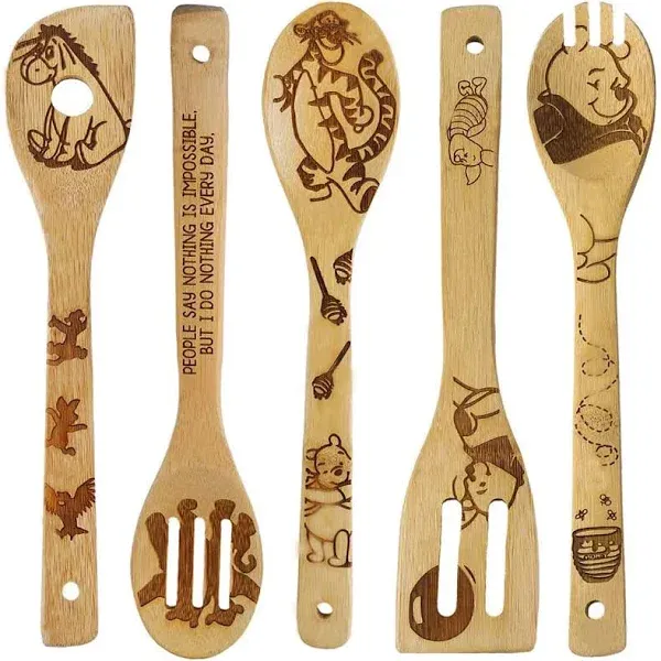 5 PCS Cartoon Wooden Spoons for Cooking,Winnie the Bear Kitchen Accessories,Cu<wbr/>te