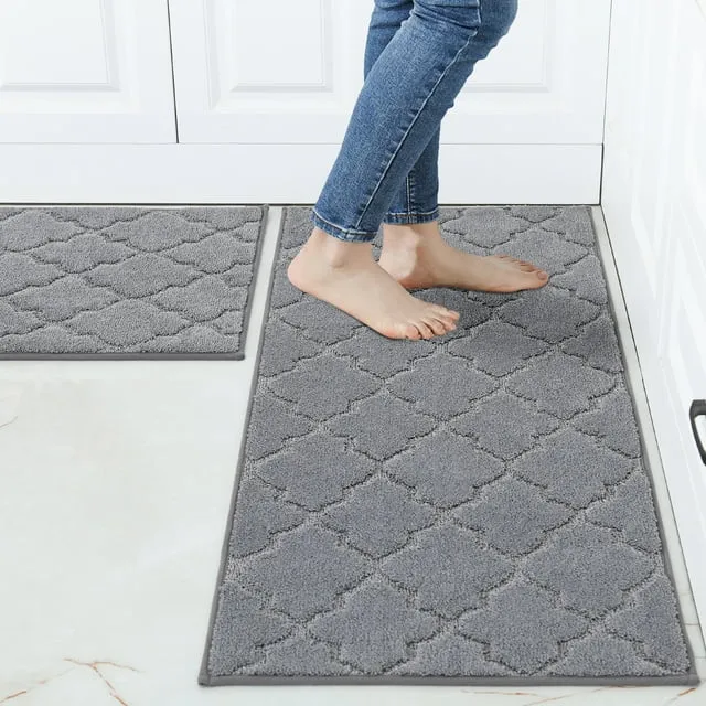 Cosy HOMEER Kitchen Rug Mats - Set of 2, Anti-Slip, Machine Washable - Grey