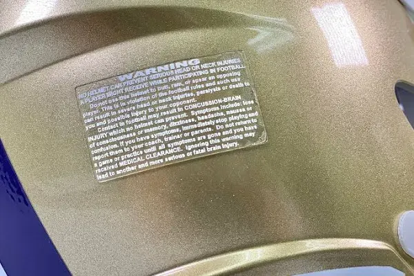 Warning Label Decal for Football Helmets