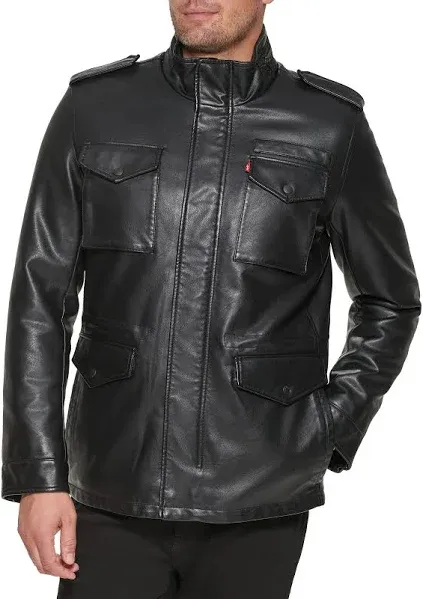 Levi's Mens Faux Leather Four Pocket Military Jacket Large Black - NWT 225