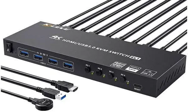 USB 3.0 KVM Switch HDMI 4 Port Support 4K@60Hz 2K@120Hz Simulation EDID,AOOCO...