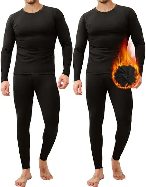 CL convallaria 2 Pack Long Johns Thermal Large, Crew Neck-black/Bla<wbr/>ck 